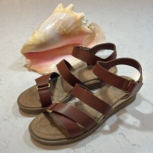 Ana A New Approach (Ana) Women's Burbank Cognac Wedge Sandals Size 6.5